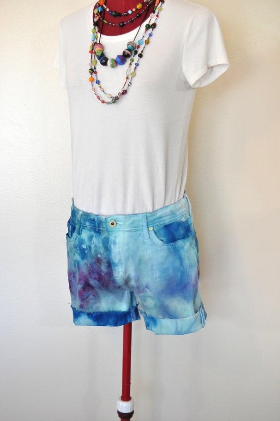 Teal Sz 6 Small Denim SHORTS - Blue Green Violet I