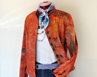 Red Orange Medium Cotton JACKET - Tomato Red Dyed Upcycled a.n.a. Denim Blazer Jacket - Adult Women's Size Medium (46 chest)