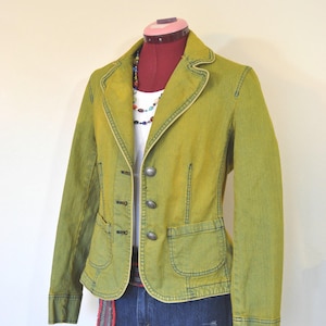 Goud geverfd dames 10 medium upcycled Nine & Co. denim blazerjasje (borst 38 inch)