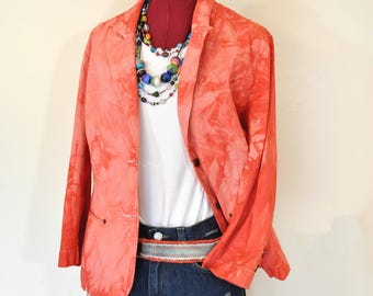 Coral Mottled Dyed Womens Large Upcycled Sonoma Cotton Blazer JACKET (40" chest)