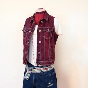 Violet Womens XS Denim VEST - Deep Purple Dyed Upcycled