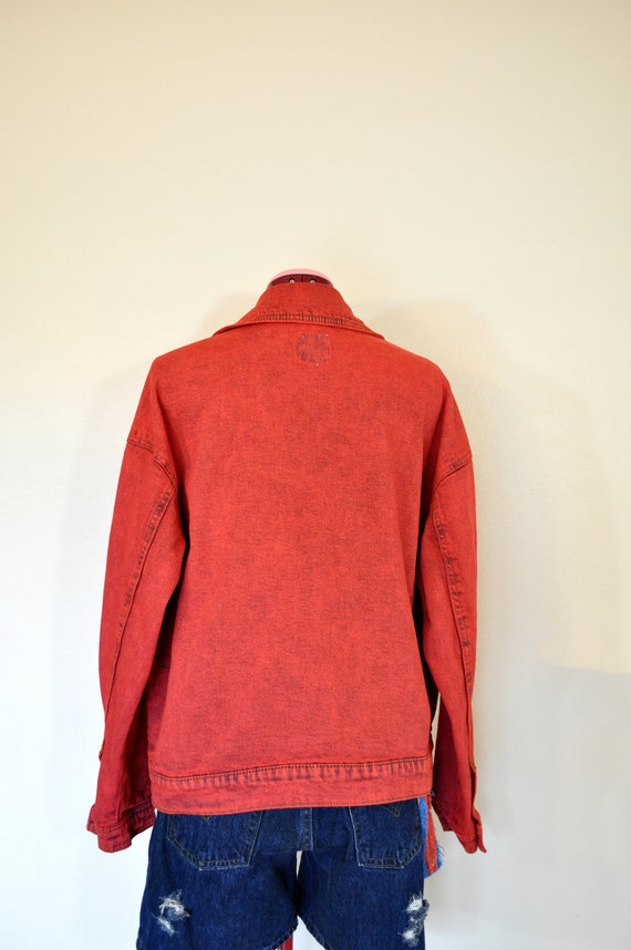 Red Medium Denim JACKET - Scarlet Red Dyed Upcycl… - image 8