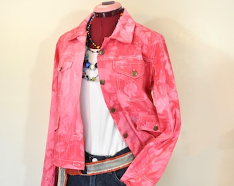 Pink Mottled Dyed Womens Medium Upcycled Caribbean Joe Cotton JACKET (40" chest)