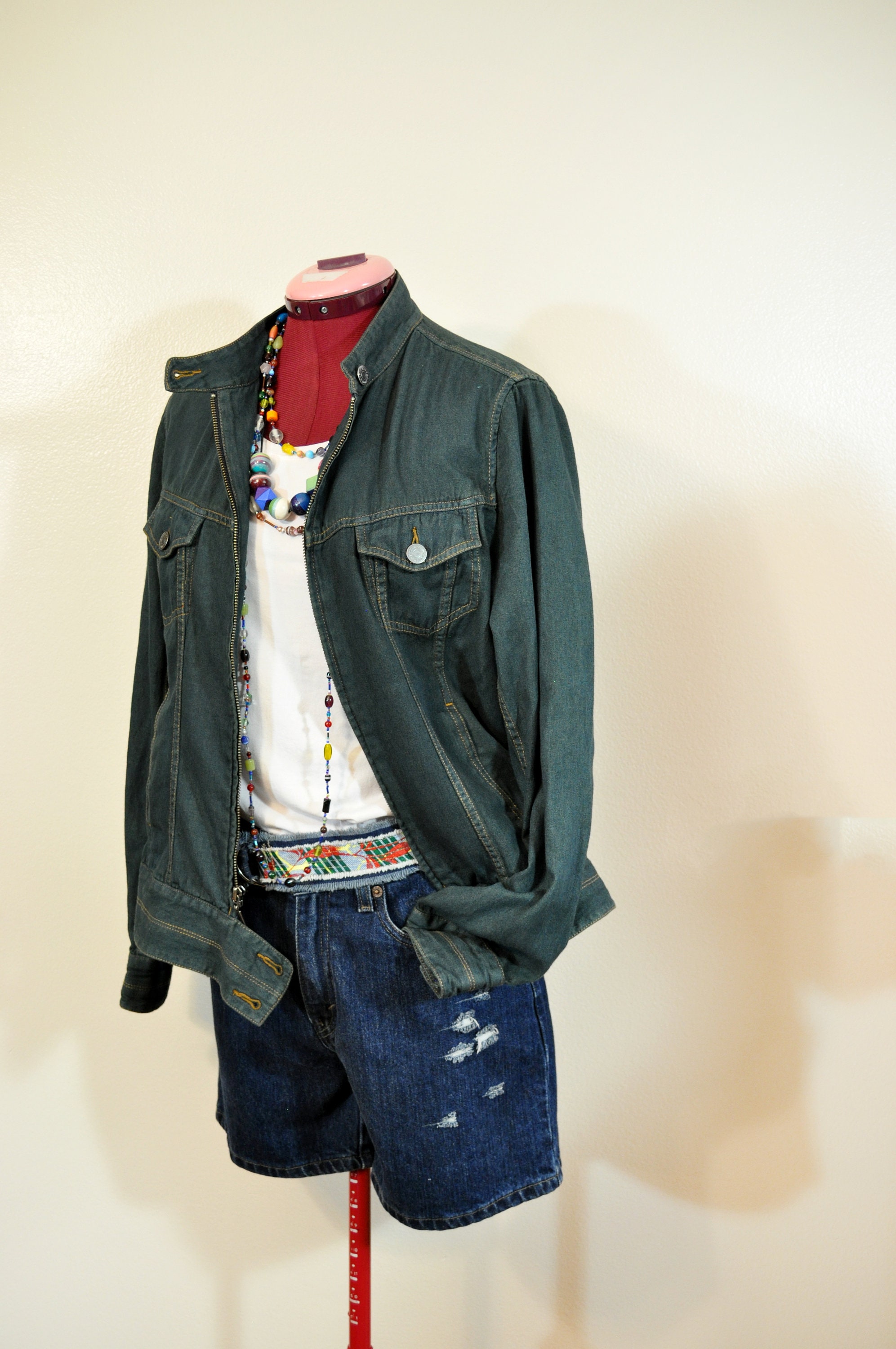 Full Sleeve Casual Wear Mens Olive Green Denim Jacket, Size: M-XL