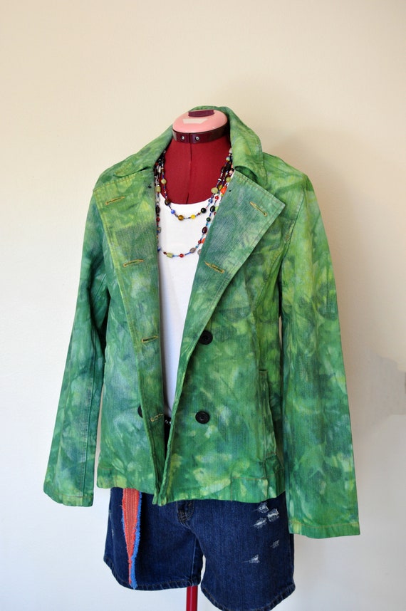 Green Medium Denim JACKET Kelly Lime Green Dyed Upcycled