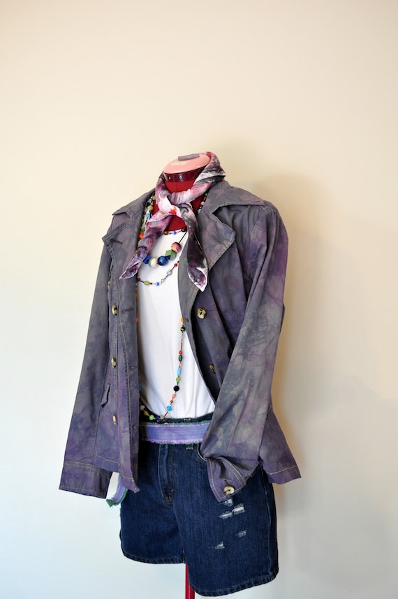 Violet Mens Large Denim JACKET Purple Plum Dyed Upcycled 