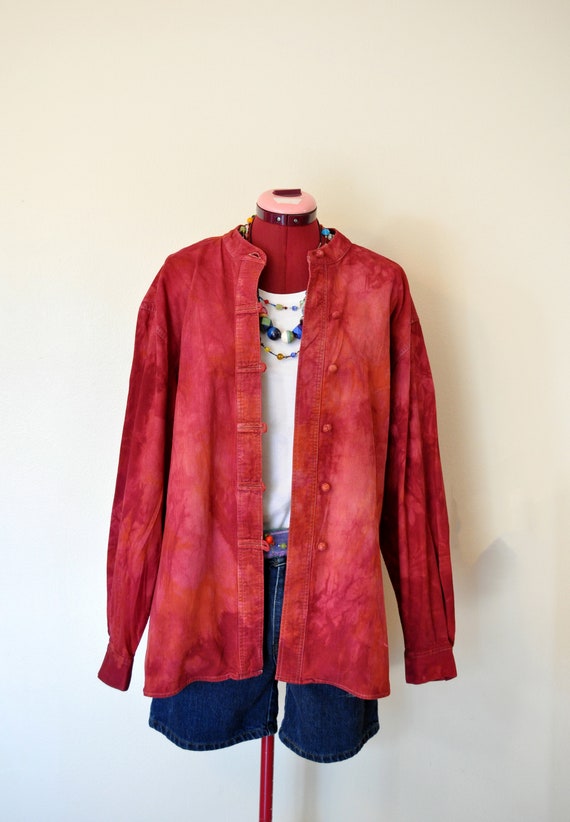 Red Large Cotton Jacket Orange Cherry Red Dyed Upcycled J Jill Cotton  Corduroy Kimono Shirt Jacket Adult Womens Size Large 46 Chest 