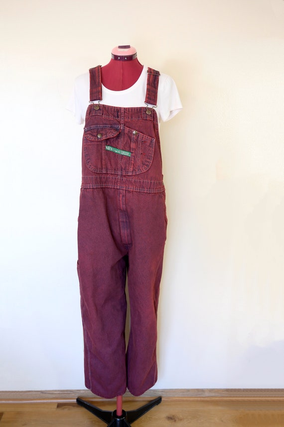 Red XL Bib OVERALL Cropped Pants - Dark Red Dyed … - image 3