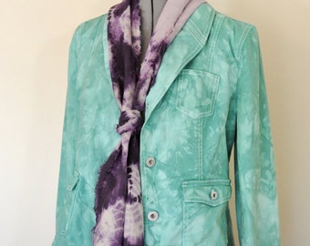 Celadon Sz 8 Small Denim JACKET - Mint Green Dyed Upcycled Gap Denim Blazer Jacket - Adult Womens Size 8 Small (38" chest)