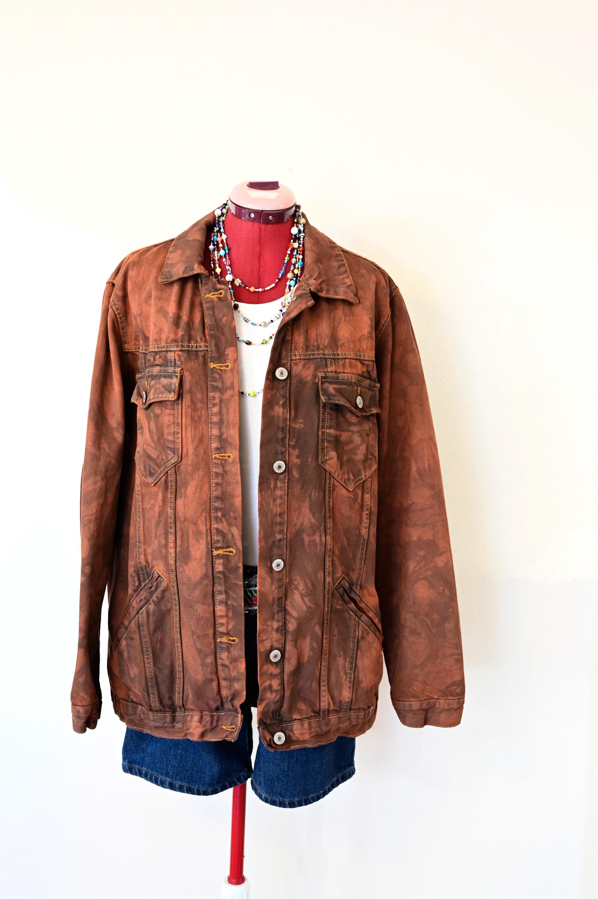 Brown Mottled Dyed Womens Large Upcycled Denim Co. Denim Trucker Brown Mottled Dyed Womens Large Upcycled Denim Co. Denim Trucker