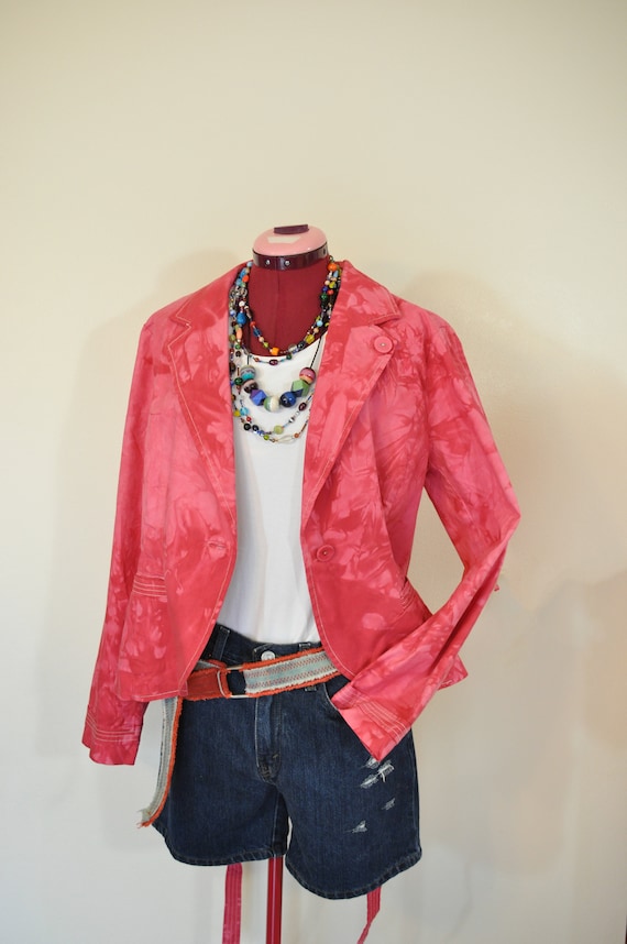 Pink Womens Large Cotton JACKET Cherry Red Mottled Dyed Upcycled Mossimo Cotton Blazer Jacket Adult Womens Size Large 42 Chest Etsy Ireland