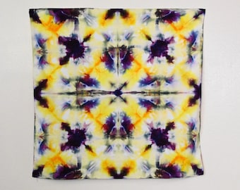 Purple & Gold Shibori Ice Dyed Cotton Bandana Scarf - 24 x 24"