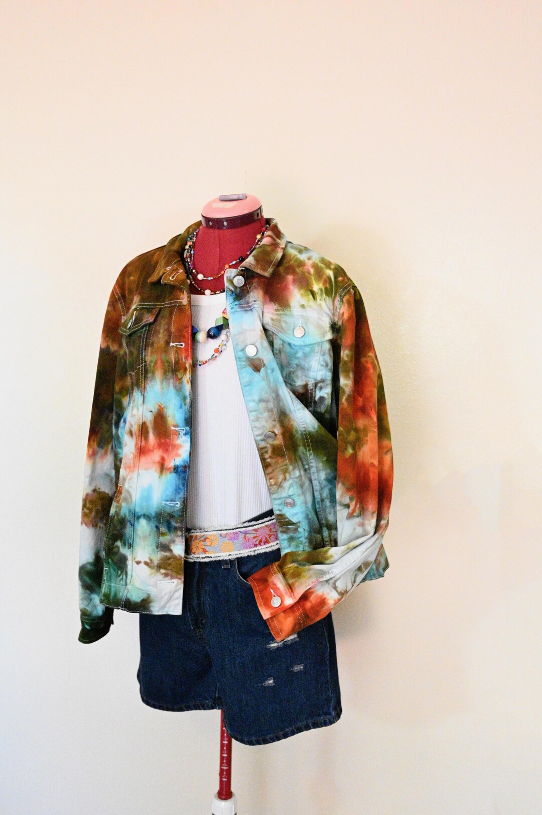 Rust Ice Outfits Moss Rust Ice Dyed Womens Large Upcycled Croft & Barrow Denim Trucker ...