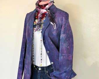 Violet Meliert gefärbt Damen Juniors Medium Upcycled Miss Sixty Denim Blazer JACKE (36 "Brust)