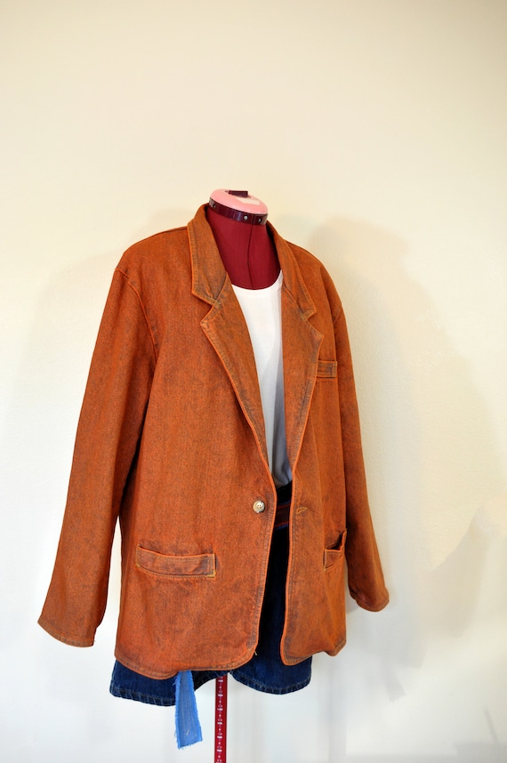 Orange Mens Medium Denim JACKET - Orange Dyed Upc… - image 3