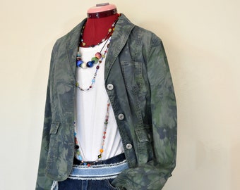 Blue Green Medium Cotton JACKET - Dark Green Dyed Upcycled Gap Cotton Blazer Jacket - Adult Womens Size 12 Medium (40 chest)