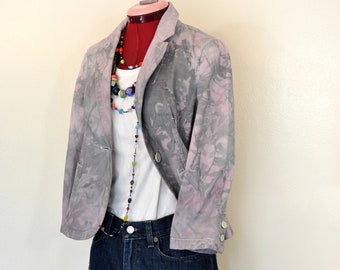 Pink Grey Mottled Dyed Womens 6 Small Upcyced Gap Cotton Blazer JACKET (36 chest)