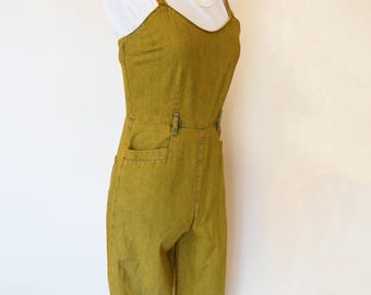 Gold Dyed Womens Small Upcycled Rewash Cotton BODYSUIT Capri Pant (34 chest 28 Waist)