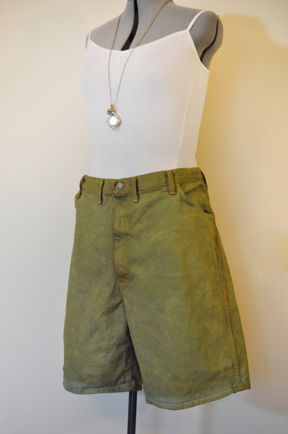 Green Mens 44 Denim Jean SHORTS Olive Sage Green Dyed Denim Etsy