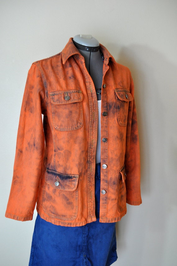 Orange Small Denim Jacket Orange Hand Dyed Upcycled Cherokee Etsy