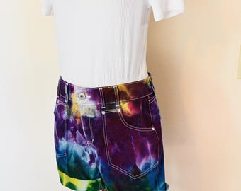 Blue Violet Ice Dyed Womens 10 Medium Upcycled JeanStar Denim Shorts (30W x 6L)