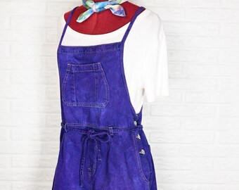 Purple Mottled Dyed Womens Small Upcycled Maurices Bib OVERALL Shortalls (36W x 4L)