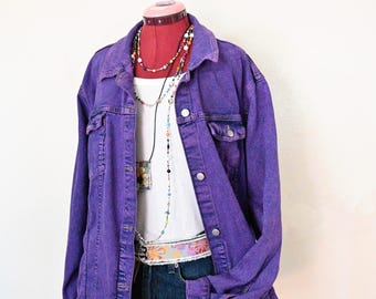 Purple Dyed Womens 4X Extra Large Upcycled Sonoma Denim Trucker JACKET (60" Chest)