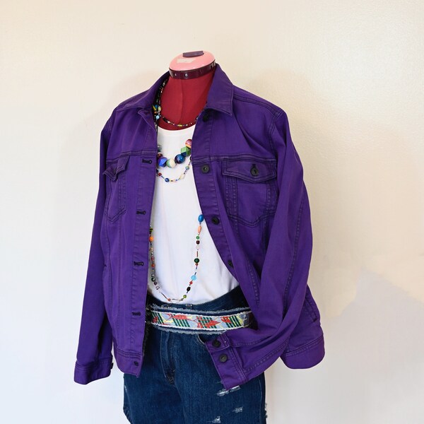 Purple Womens Large Denim JACKET - Purple Dyed Upcycled Duluth Trading Co. Denim Trucker Jacket - Adult Womens Size Large (46" chest)