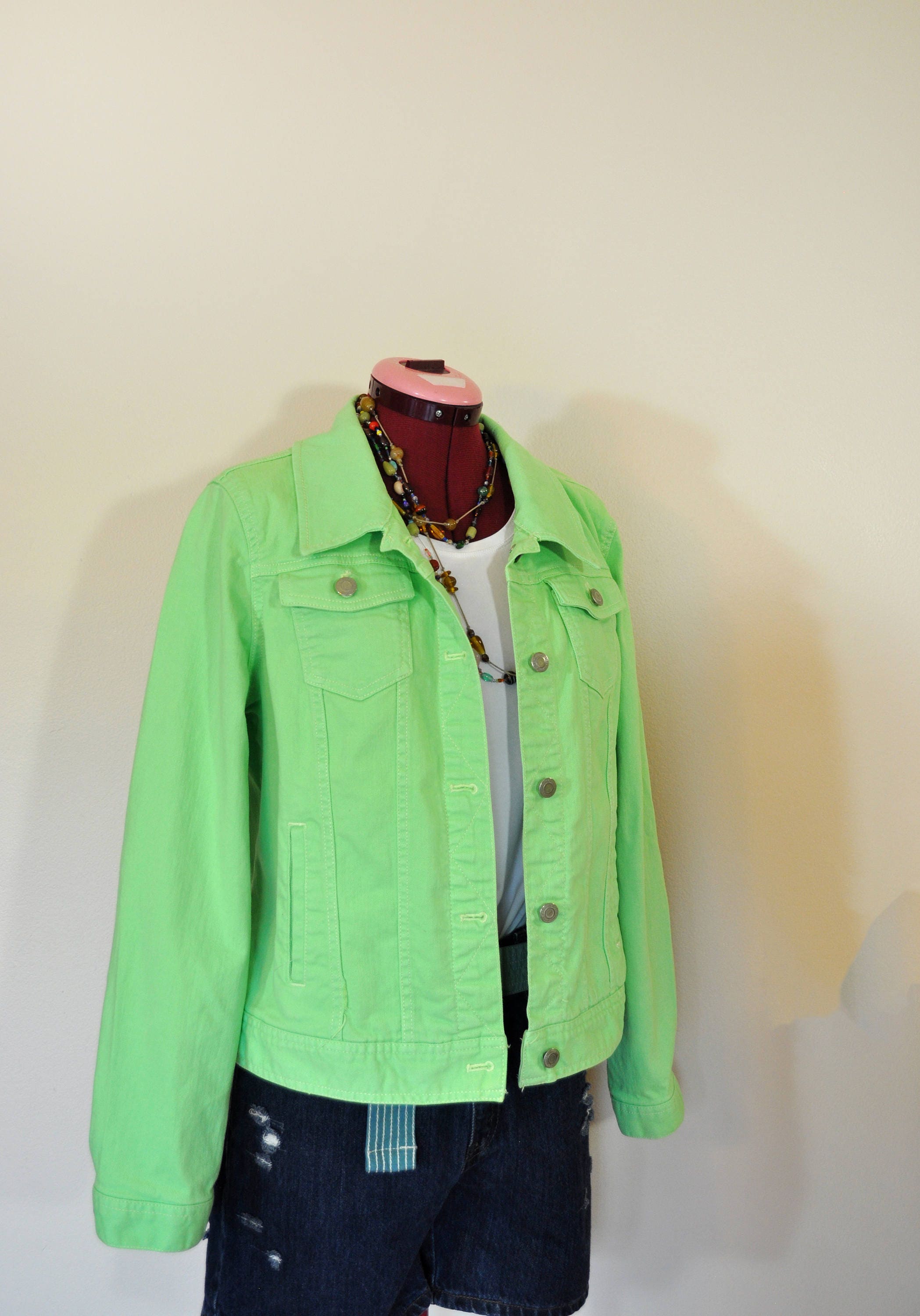 Green Large Denim JACKET Lime Green 