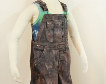 Braune Kid sz 5 Kleine Latzhose Overall Shorts - Kakaogefärbte Upcycled Osh Kosh Denim Overalls - Jungen Mädchen Größe 5 S (26 B x 8 L)