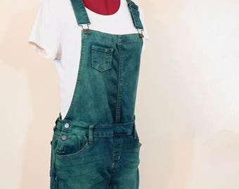 Green Dyed Womens Juniors Large Upcycled Wallflower Bib OVERALL Pants (32W x 28L)