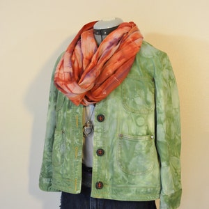 Grande veste en jean verte pour femme - Veste évasée en denim nautique recyclé teint chiné et teinté vert pomme - Adulte taille grande femme (44 po. poitrine)