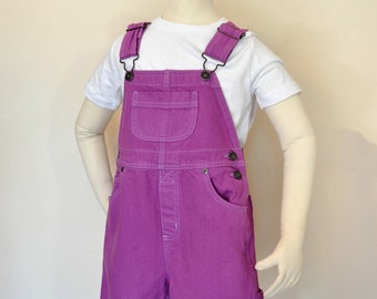 Pink Dyed Kids 6/6X Small Upcycled Lands End OVERALL Shorts (26W x 5L)