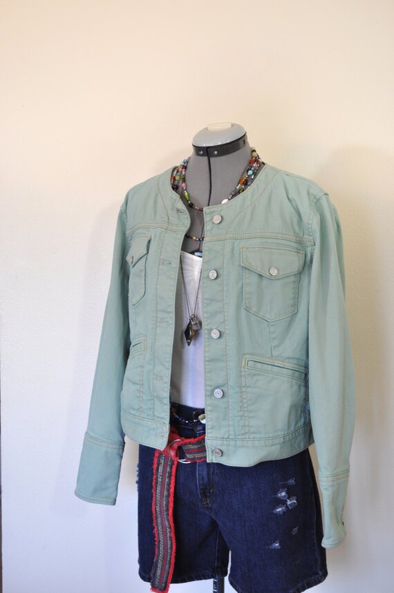 mint green denim jacket