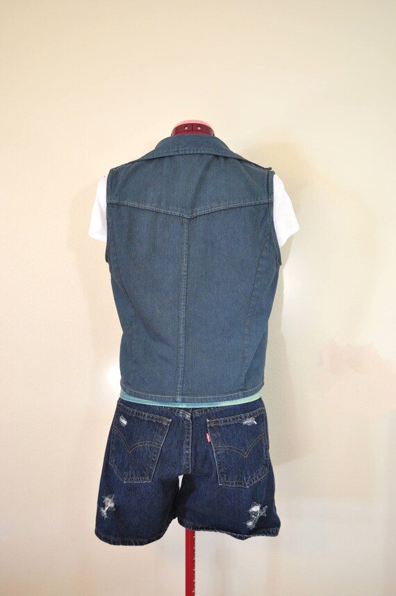 Green Small Denim VEST - Dark Green Dyed Upcycled… - image 4