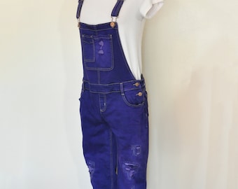 Paars geverfde meisjes 16 extra grote geüpcycled Justice Bib OVERALL-broek (32 x 28 l)