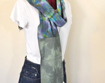 Blue Green Shibori Dyed Upcycled Fabric SCARF  #205 - 7" x 64"