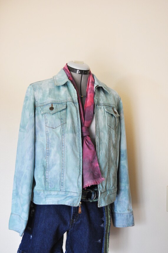 Mint Green Medium Denim JACKET Teal Green Dyed Upcy… Gem