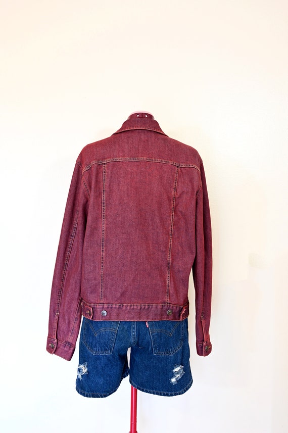 Red Mens Small Denim JACKET - Wine Red Solid Dyed… - image 6