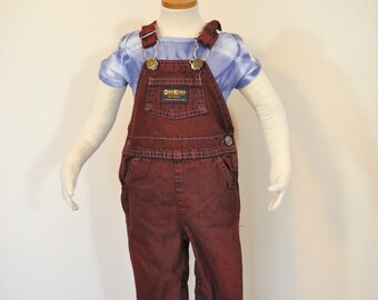Dark Red Dyed Kid 6-9 Months Upcycled OshKosh Denim Bib OVERALLS (22W x 8L)