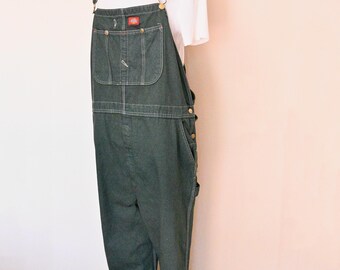Olive Dyed Mens Extra Large Upcycled Dickies Denim Bib OVERALL Pant (46W x 30L)