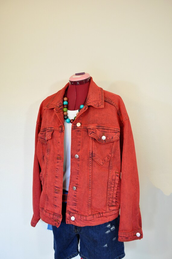 Red Medium Denim JACKET - Scarlet Red Dyed Upcycle