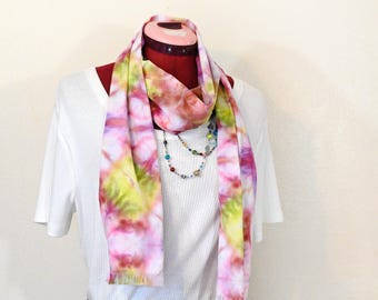 Pink Yellow Shibori Ice Dyed Long Skinny Cotton Belt, Head or Neck SCARF  #366-373