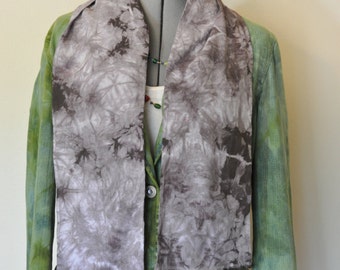Brown Dyed Linen SCARF- Brown Linen Hand Dyed Tie Dye Hand Made Linen Small Skinny Head or Neck Scarf #14 - 7x 52"