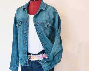 Teal Dyed Mens Small Upcycled Aeropostale Denim Trucker JACKET (42" chest)