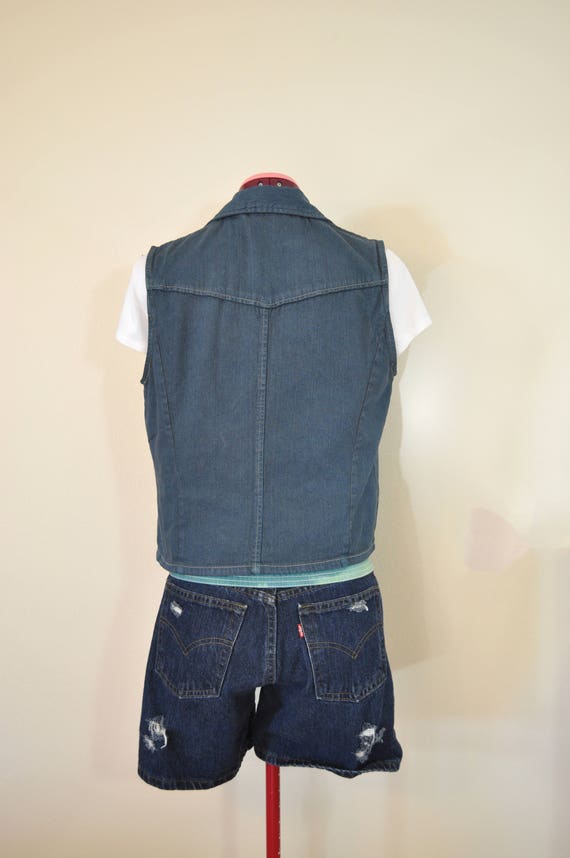 Green Small Denim VEST - Dark Green Dyed Upcycled… - image 5