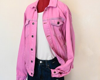 Veste en jean rose pour homme moyenne veste camionneur en coton et coton en denim fuchsia magenta teint surcycle vintage vieux bleu marine adulte pour homme de taille moyenne 46 po. poitrine