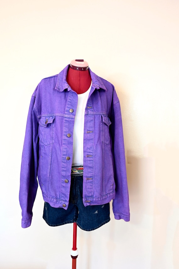 Violet Mens Large Denim JACKET - Purple Solid Dye… - image 5