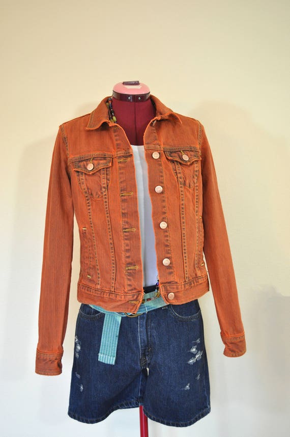 cropped orange denim jacket