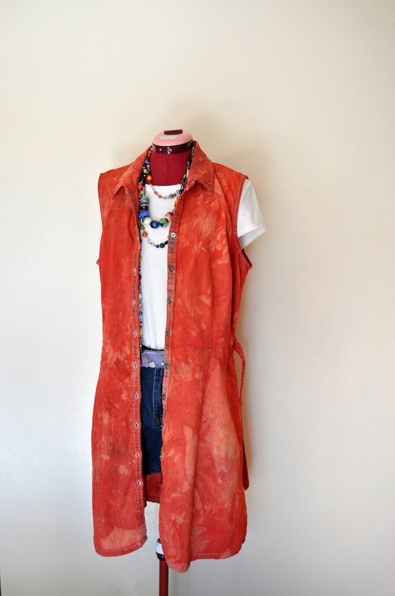 faded glory cotton dress Red Mottled Dyed Womens Large Upcycled (44